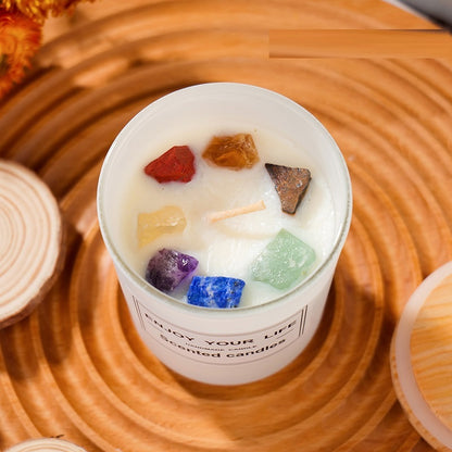 🕯️ Natural Crystal Stone Aromatherapy Candle – Handcrafted Soy Wax Elegance